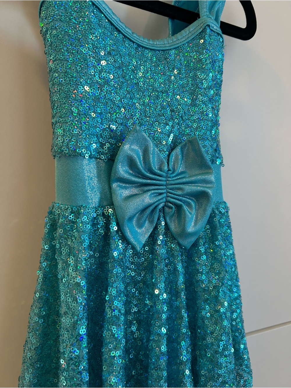 Teal Sequin Dance Costume with Bow - Size ISC - Picture 3 of 14